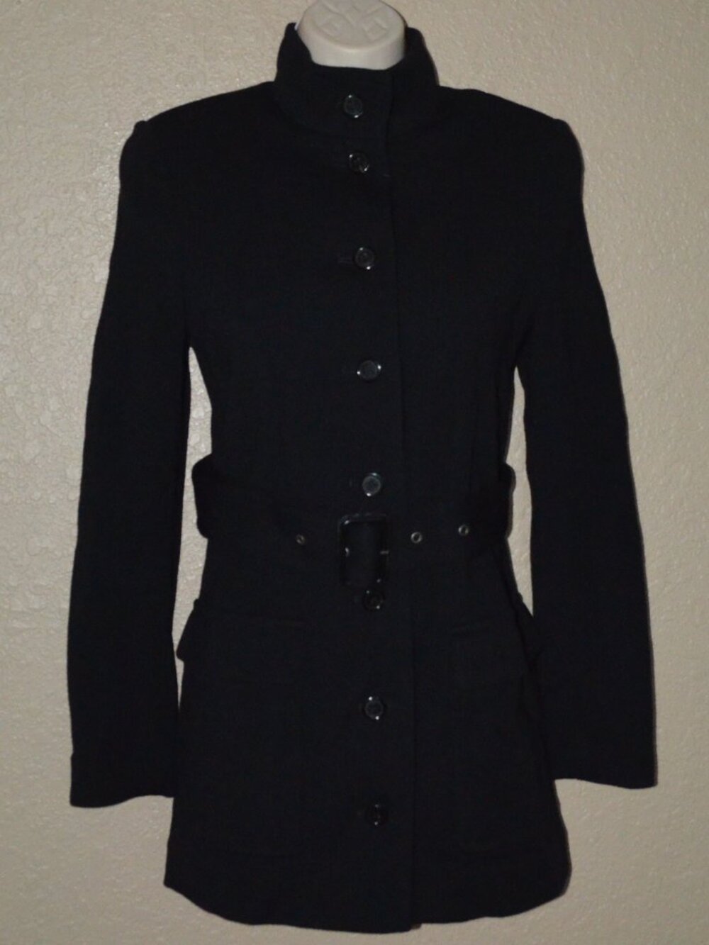 NWT $3600 Sz XS F34 Saint Laurent Black Wool Blend Belted Coat Jacket